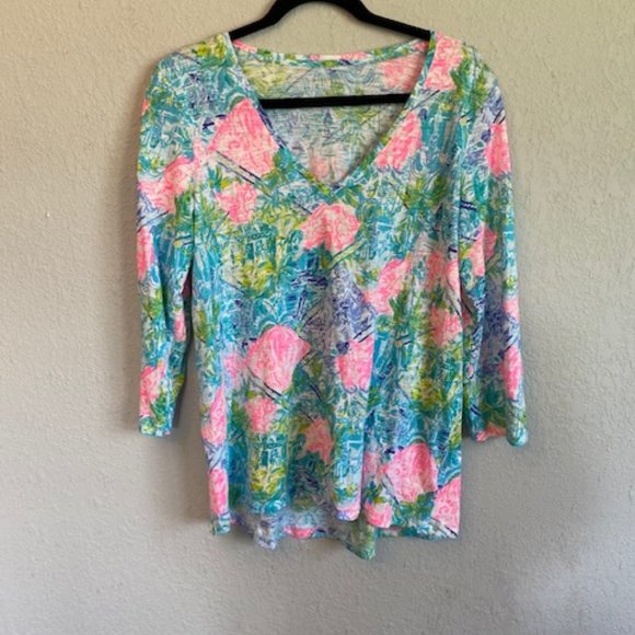 Lilly Pulitzer Tops - Lilly Pulizter - 3/4 Sleeve Blue Green Pink Blouse